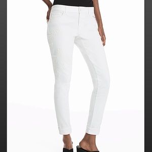 White House Black Market Embroidered White Jeans